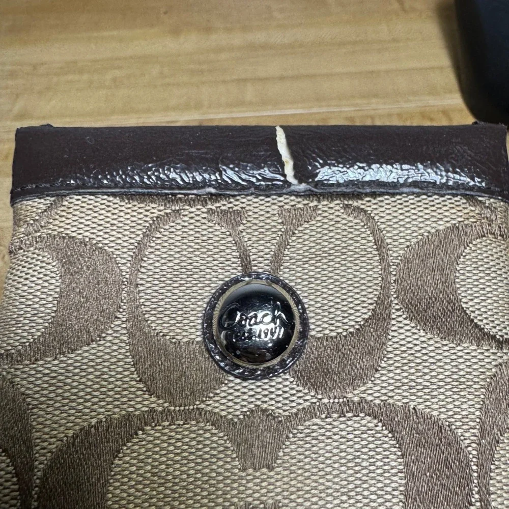 Coach Signature C Khaki Mahogany Canvas Eyeglass Case Tech Sleeve Pouch